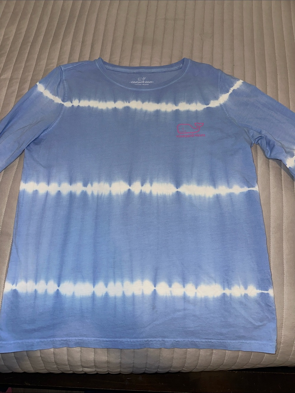 Vineyard Vines Light Blue and White Tie-Dye Long Sleeve Tee